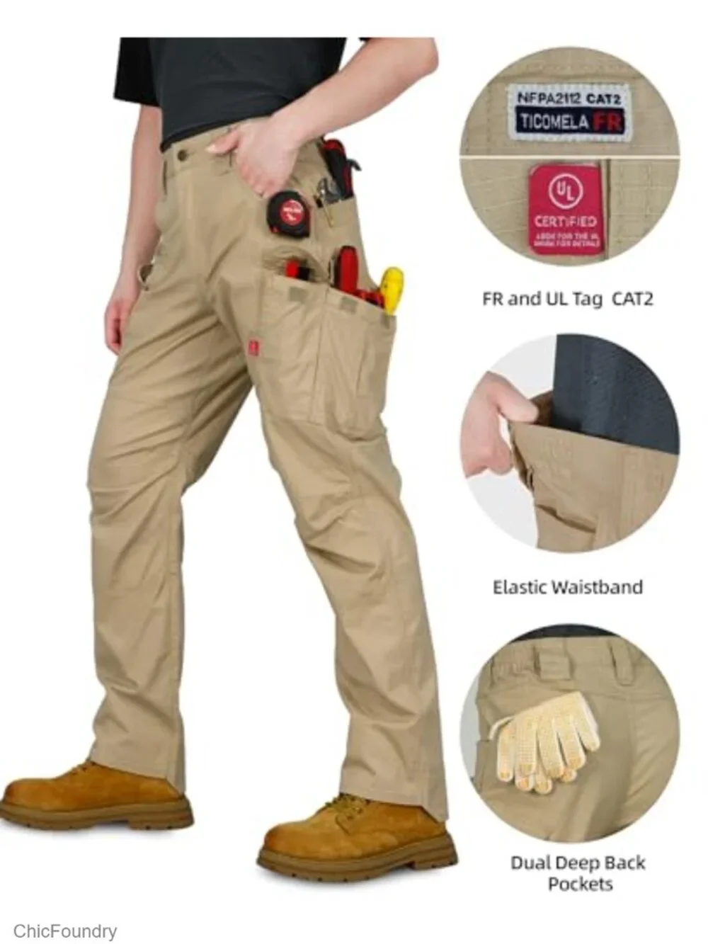 Stretch Ripstop Flame Resistant Cargo Work Pants with NFPA2112